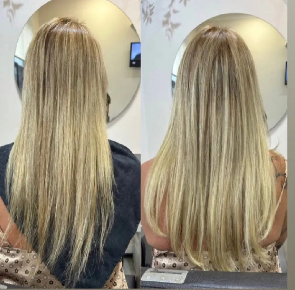Antes e depois da aplicação de mega hair — cliente 3